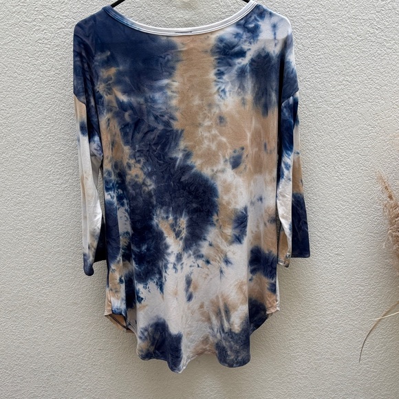 Honeyme | Tie-Dye 3/4 Sleeve Top tunic - Blue and Brown - Picture 4 of 5